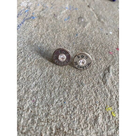 38 Special Earrings Shell Casing S Star S Stud Rhinestone Studs NG - Picture 3 of 9